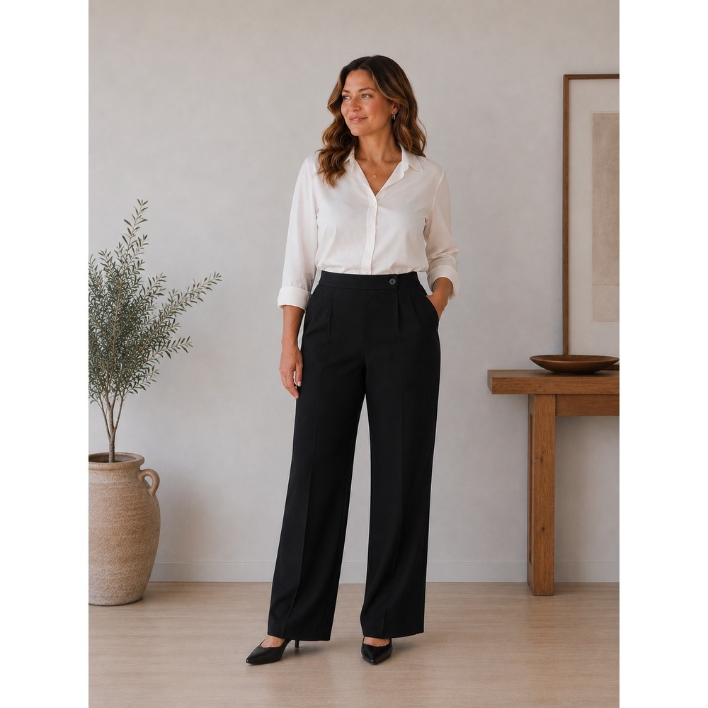 Vintage Koret Trousers Womens 10 Black High Rise Wide Leg Minimalist Career